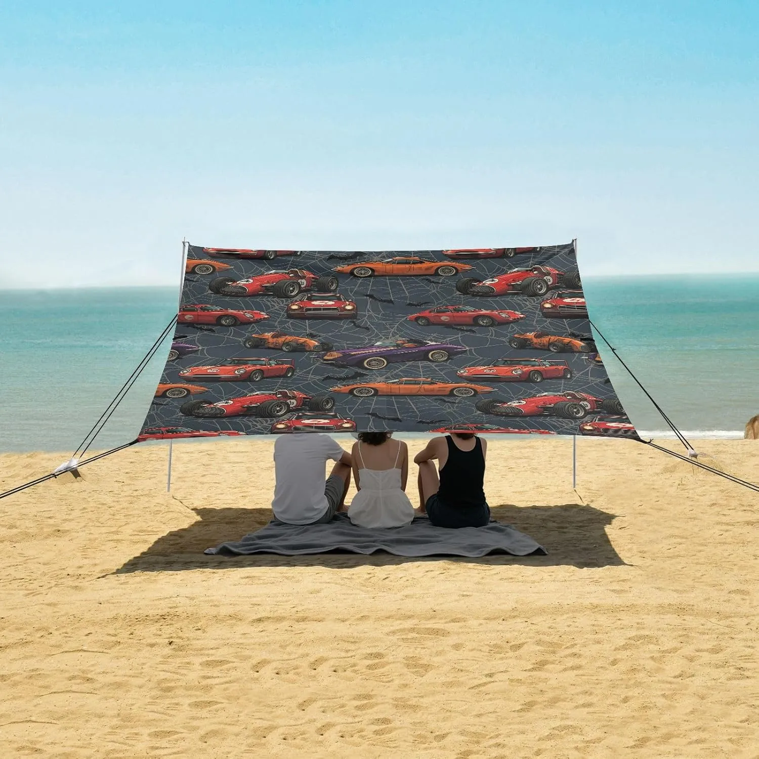 Beach Shade Tent with UPF50  UV Protection,Retro Cars Spider Web Lightweight Camping Sun Shelter for Outdoor,Camping Trips, Fishing, Backyard,Picnics,Easy Set Up and Carry 9x10.5 FT