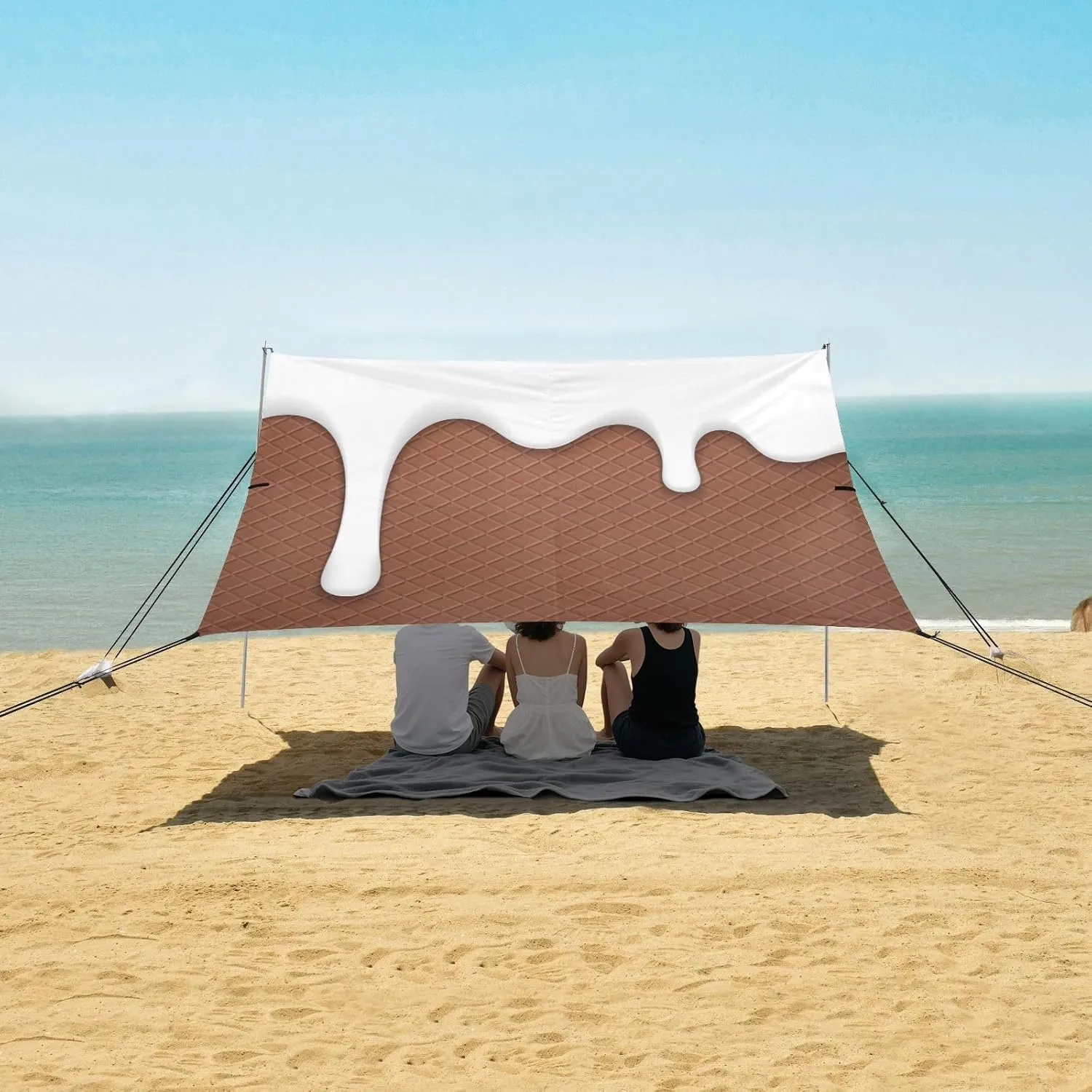 Beach Shade Tent with UPF50  UV Protection,White Melting Chocolate Wafer Lightweight Camping Sun Shelter for Outdoor,Camping Trips, Fishing, Backyard,Picnics,Easy Set Up and Carry 9x10.5 FT