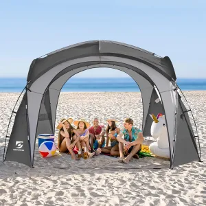 Beach Tent 12 X 12ft Large UPF50  Pop Up Canopy with 2-Pcs Side Wall, Sun Shelter Rainproof, Waterproof for Camping Trips, Backyard Fun, Fishing, Parties, Or Picnics(Gary)
