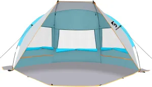 Beach Tent 2-3 Person Sun Shelter UPF 50  with Extended Waterproof Pe Floor & 3 Mesh Roll Up Windows Fits, Portable Beach Shade Easy Setup for Outdoor Camping, Indoor, Fishing, Yard. (Blue)