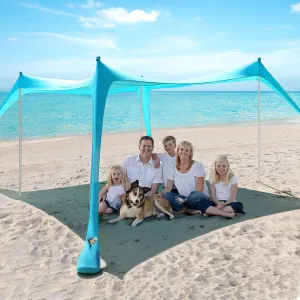 Beach Tent - Beach Tent Canopy UPF 50  UV, 10 x 10 FT, Anti-Wind Beach Shade with 4 Windproof Ropes, 4 Poles, 1 Portable Bag,Turquoise