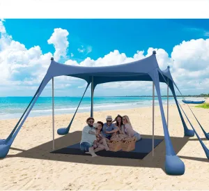 Beach Tent, Camping Sun Shelter with Mat, 2 Sand Shovels, 8 Sandbags, Ground Pegs & Stability Poles, UPF50  Outdoor Shade Canopy for Camping, Fishing or Picnics (Navy Blue)