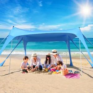 Beach Tent Camping Sun Shelter with UPF50 ,8 Sandbags,2 Sand Shovels & 4 Stability Poles Beach Tent,Outdoor Shade Beach Canopy for Camping Trips,Fishing, Backyard Fun or Picnics