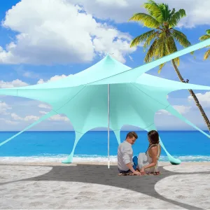 Beach Tent Canopy Pop Up Shade Sun Shelter 10x10ft Portable Family Sunshade UPF50  with 8 Sandbags-2 Sand Shovel-Easy Foldable Pole-Pole Anchor-Ground Pegs-Carrying Bag for Outdoor Camping