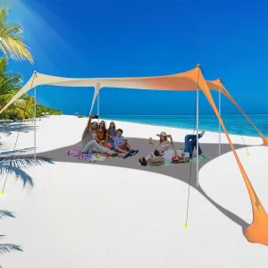 Beach Tent - Family Beach Canopy Sun Shade, Pop Up Grande Beach Tent with 4 Stability Poles, UPF 50  Sun Protection, Water-Resistant, Portable Carry Bag, 10'x10' Large Size