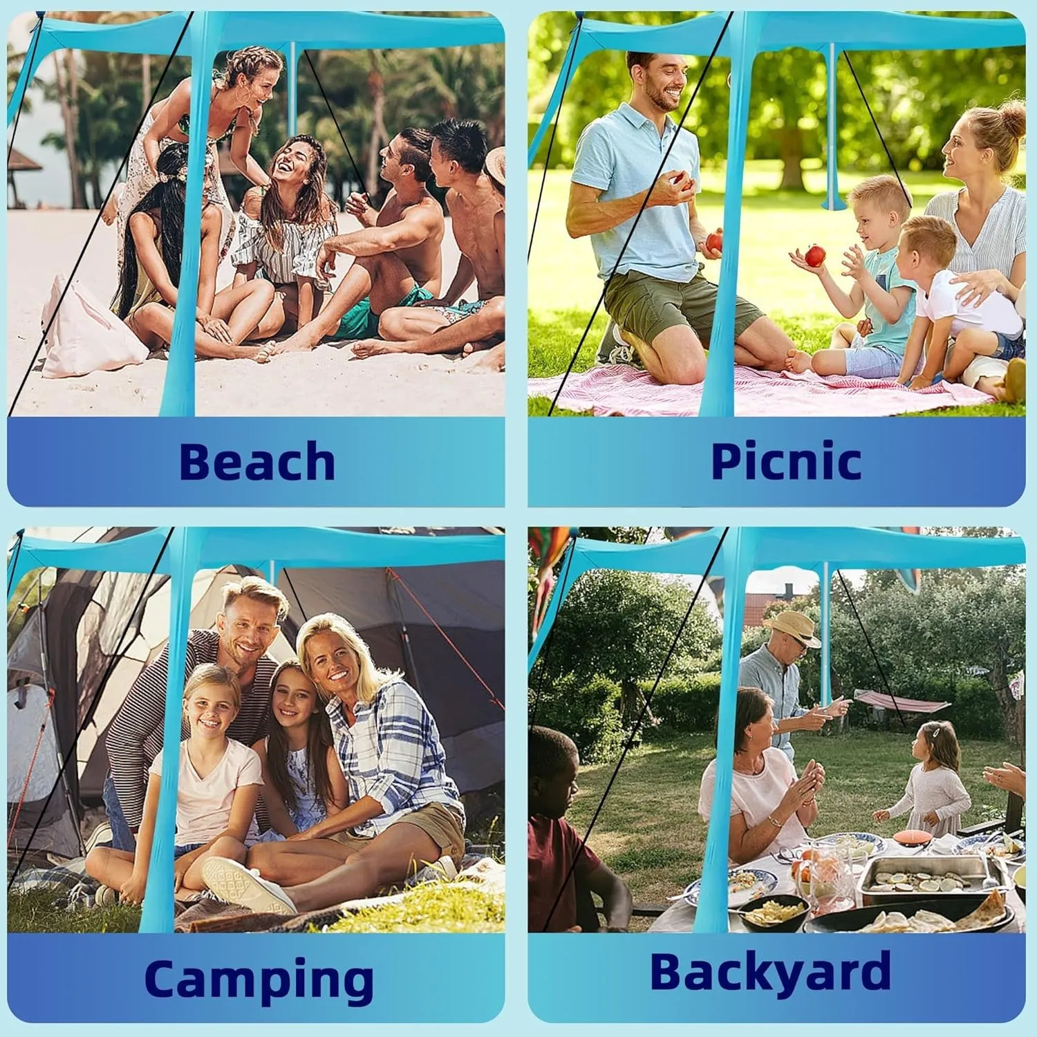 Beach Tent - Family Beach Canopy Sun Shade, Pop Up Grande Beach Tent with 4 Stability Poles, UPF 50  Sun Protection, Water-Resistant, Portable Carry Bag, 10'x10' Large Size