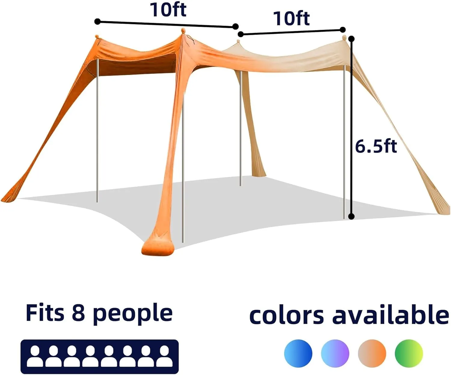 Beach Tent - Family Beach Canopy Sun Shade, Pop Up Grande Beach Tent with 4 Stability Poles, UPF 50  Sun Protection, Water-Resistant, Portable Carry Bag, 10'x10' Large Size