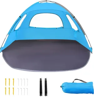 Beach Tent for 3-4 People, UPF50  Sun Shelter with Breathable 3-Way Ventilation, 8.0mm Reinforced Fiberglass Poles, Portable Shade Canopy for Beach & Camping (Blue)