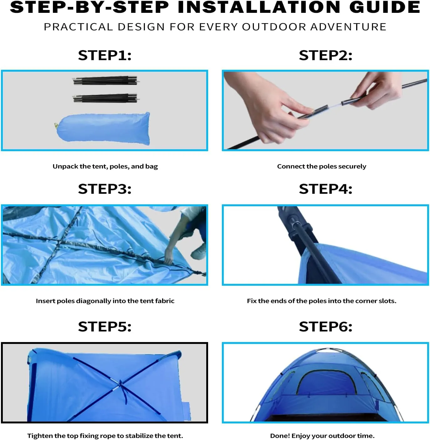 Beach Tent for 3-4 People, UPF50  Sun Shelter with Breathable 3-Way Ventilation, 8.0mm Reinforced Fiberglass Poles, Portable Shade Canopy for Beach & Camping (Blue)