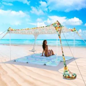 Beach Tent Pop Up Sun Shade Canopy Sun Shelter UPF50  with 4 Stability Poles/Carry Bag/Ground Pegs/Sand Shovel/Windproof Ropes Portable Outdoor Family Sunshade for Beach Camping Fishing Picnic