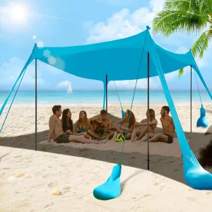Beach Tent Sun Shelter 10x10FT Beach Shade Canopy with 8 Sandbags, UPF 50  Protection Beach Shade Canopy, Outdoor Tent for Beach