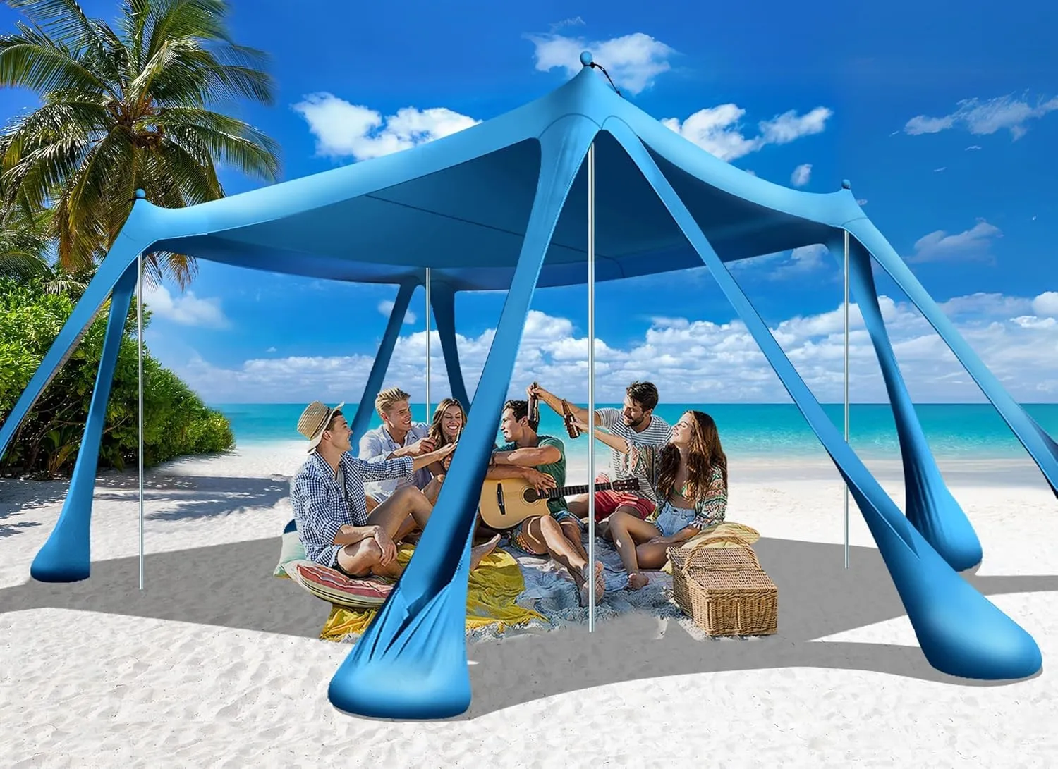 Beach Tent Sun Shelter Beach Canopy Tent Sun Shade Pop Up 10x10 UPF50  with 8 Sandbags-2 Sand Shovel-Portable 4 Aluminum Poles-Ground Pegs-Easy Setup for Outdoor Family Camping Fishing Picnic