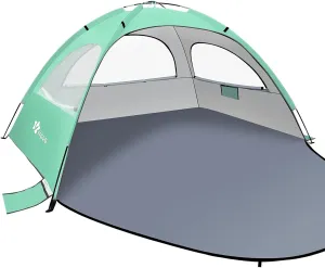 Beach Tent Sun Shelter for 3-4Person, Lightweight Beach Tent with UV Protection, 3 Mesh Roll Up Windows & 8.0mm Fiberglass, Easy Assemble
