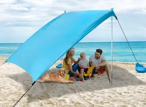 Beach Tent Sun Shelter Sunshade 10x10ft, UPF50  Beach Canopy Tent Sun Shade for 6 People, with 4 Sandbags & 2 Stability Poles, Portable Pop Up Tent for Camping, Fishing, Picnics (Blue)