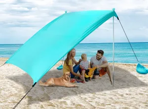 Beach Tent Sun Shelter Sunshade 10x10ft, UPF50  Beach Canopy Tent Sun Shade for 8 People, with 4 Sandbags & 2 Stability Poles, Portable Pop Up Tent for Camping, Fishing, Picnics (Turquoise)