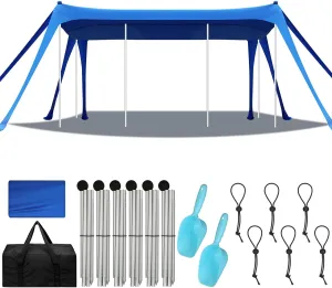 Beach Tent Sun Shelter UPF 50  Beach Shade Canopy Pop up Tent Portable Cabana Outdoor with Aluminum Poles Sandbags Sand Shovel for Camping Fishing Trip Picnic Party