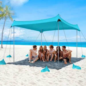 Beach Tent Sun Shelter, UPF50  Beach Tent Canopy with 8 Sandbags & 4 Stability Poles, 10 x 10 FT Beach Canopy Tent Sun Shade, Outdoor Beach Tent for Beach Camping Fishing, Light Blue