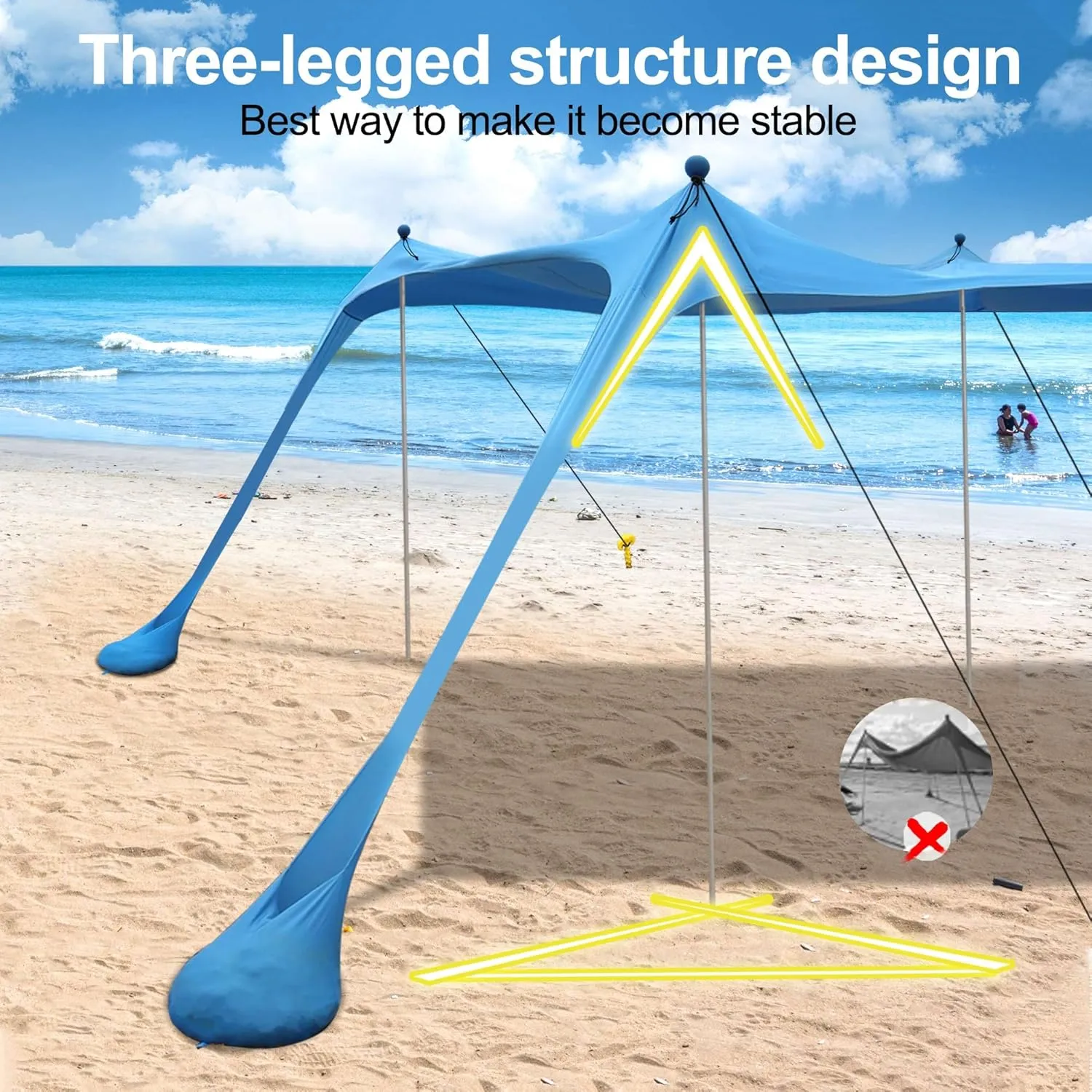 Beach Tent Sun Shelter with UPF 50  UV Protection, Beach Canopy Sun Shade 11x11 FT with Sandbags, Poles and Ground Pegs and Anti-Wind Ropes, Pop Up Tent for Camping, Backyard and Picnics