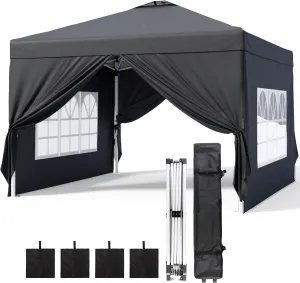 Bealife 10x10 Pop-Up Canopy Tent with Removable Walls, 3-Height Adjustable Easy Set Up Gazebo, All-Weather Portable Canopy Tent for Camping, Beach & Tailgates (Black)