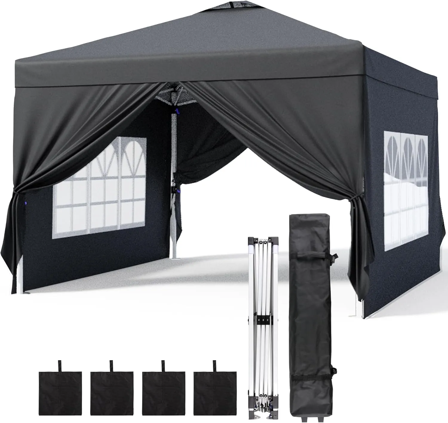Bealife 10x10 Pop-Up Canopy Tent with Removable Walls, 3-Height Adjustable Easy Set Up Gazebo, All-Weather Portable Canopy Tent for Camping, Beach & Tailgates (Black)