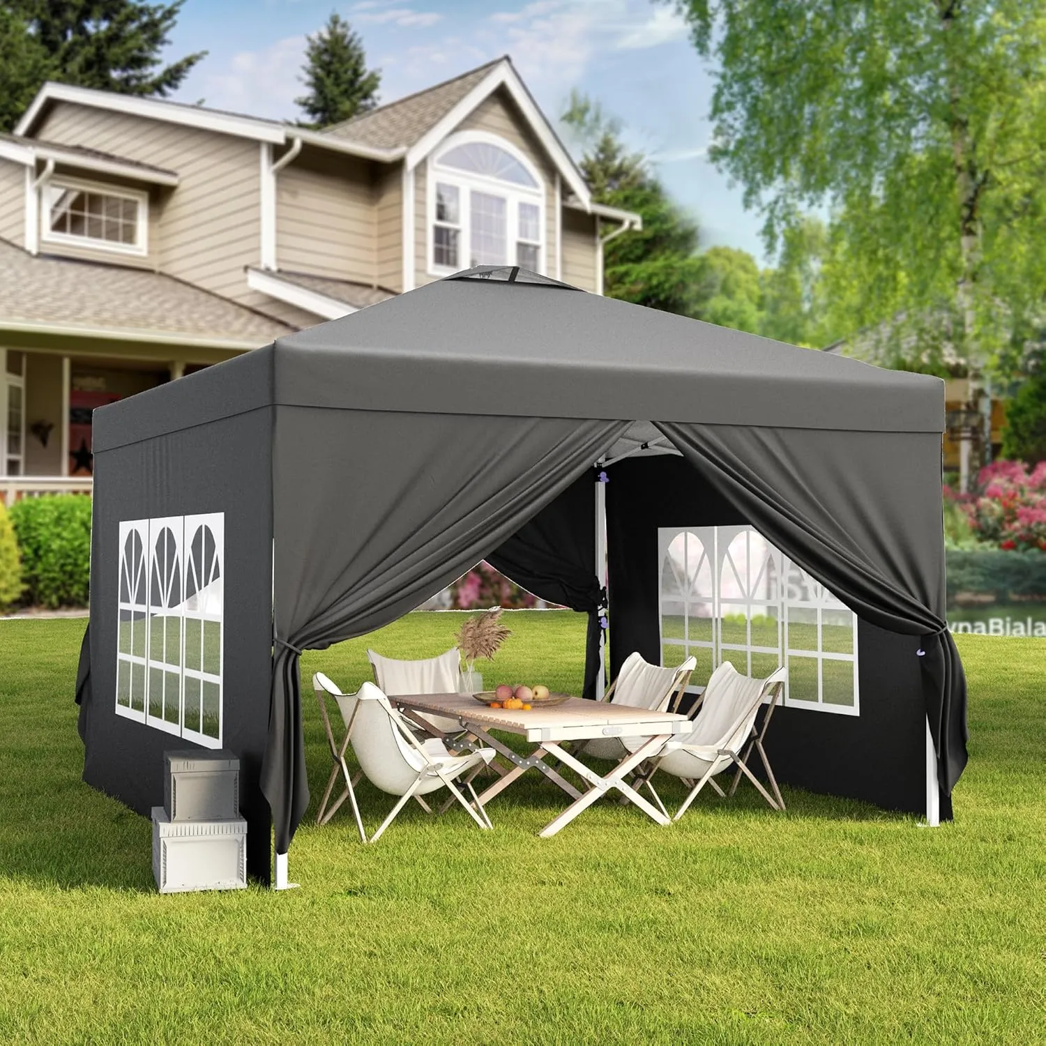 Bealife 10x10 Pop-Up Canopy Tent with Removable Walls, 3-Height Adjustable Easy Set Up Gazebo, All-Weather Portable Canopy Tent for Camping, Beach & Tailgates (Black)