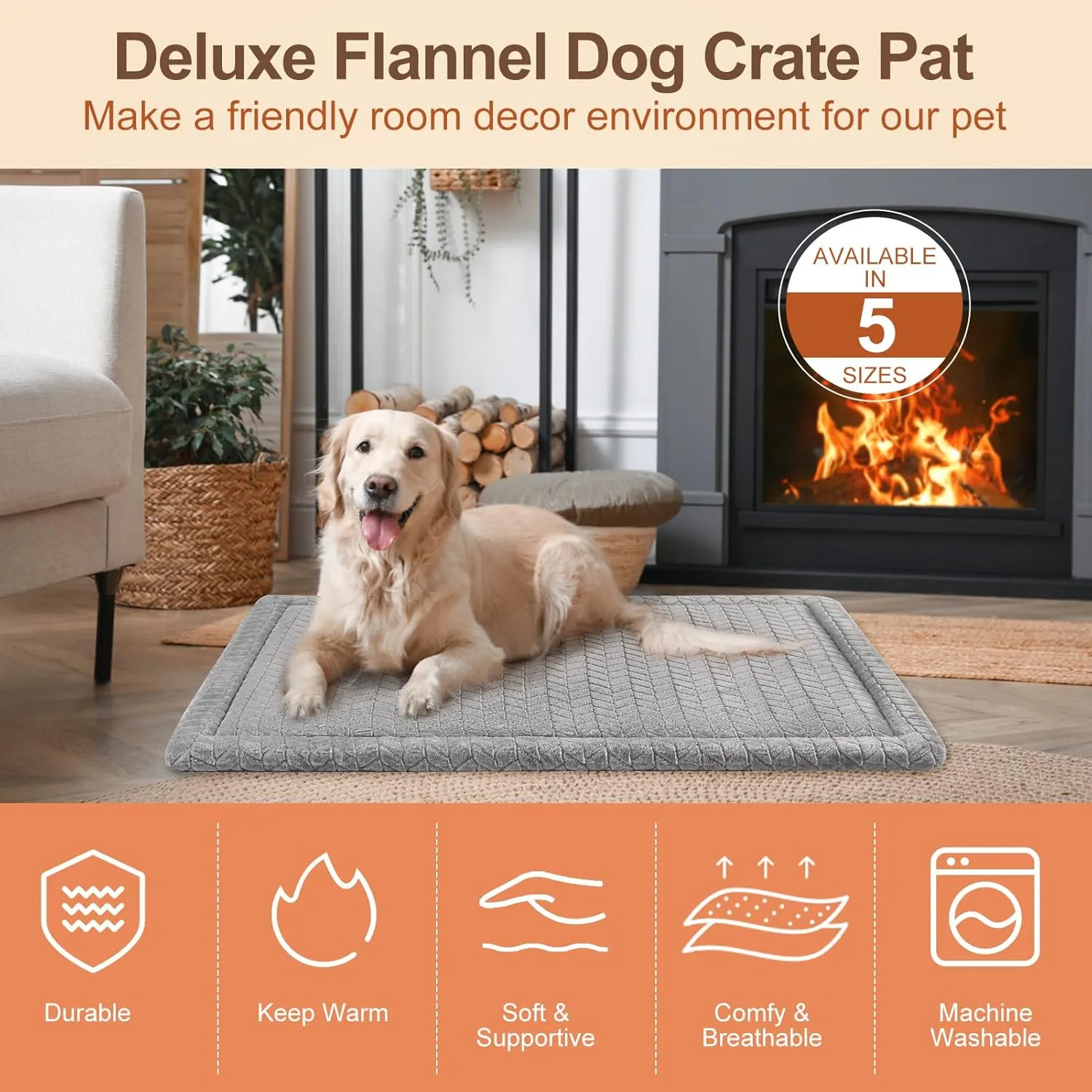 BEAUTYZOO Dog Bed Crate Pad 48 x 30 inch, Washable Dog Crate Mat for XX-Large Sized Dogs, Anti-Slip Pet Crate Bed Kennel Pad, Durable Cozy Puppy Sleeping Mat Rectangle Mattress, Grey