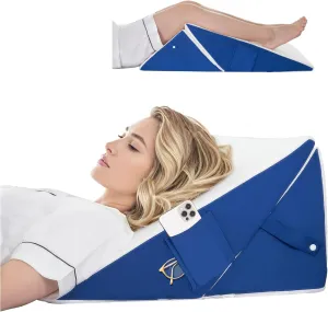 Bed Wedge Pillow for Headboard Sleeping, Adjustable 9 & 12 Inch Wedge Pillow for Back, Leg Support, Memory Foam Wedge 7-in-1 Triangle Elevated Pillow for Bed, Blue & White
