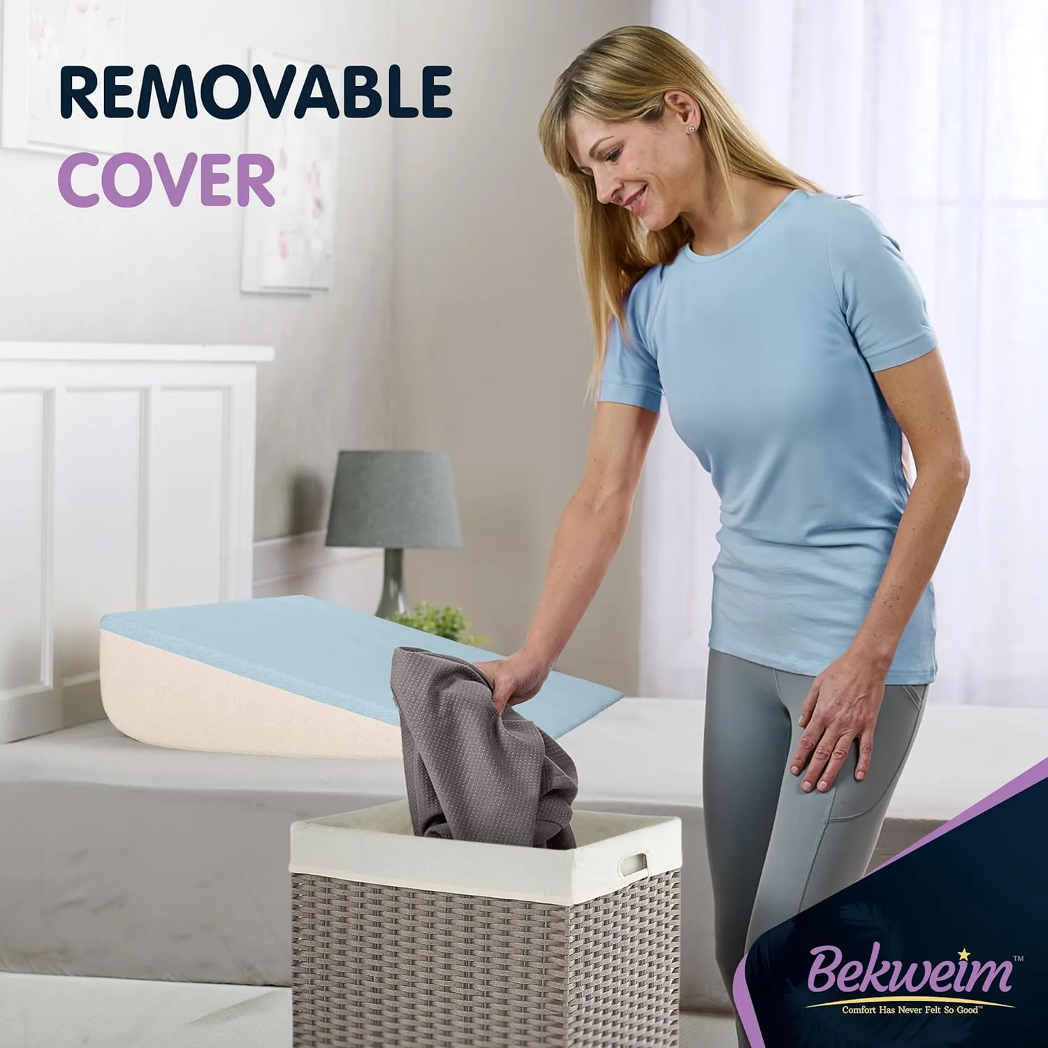 Bed Wedge Pillow | Unique Curved Design for Multi Position Use | Memory Foam Wedge Pillow for Sleeping | Works for Back Support, Leg, Knee | Includes Cover Plus Extra Sheet (Dark Grey)
