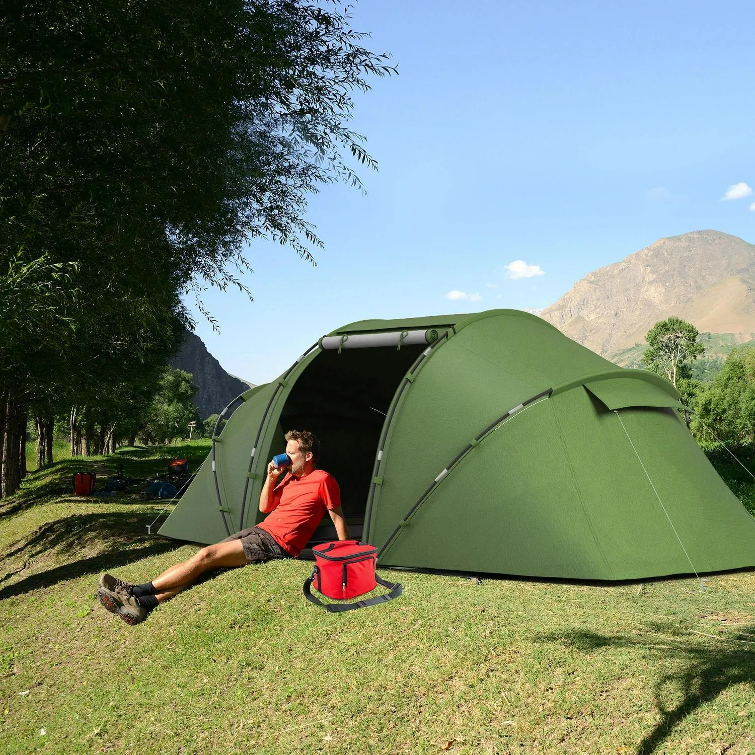 Bedroom, Shelter, Minimalistic Man Dark Tunnel W/ Green Closing soon Tent Hiking Two Protection Outsunny Camping 4-6 UV