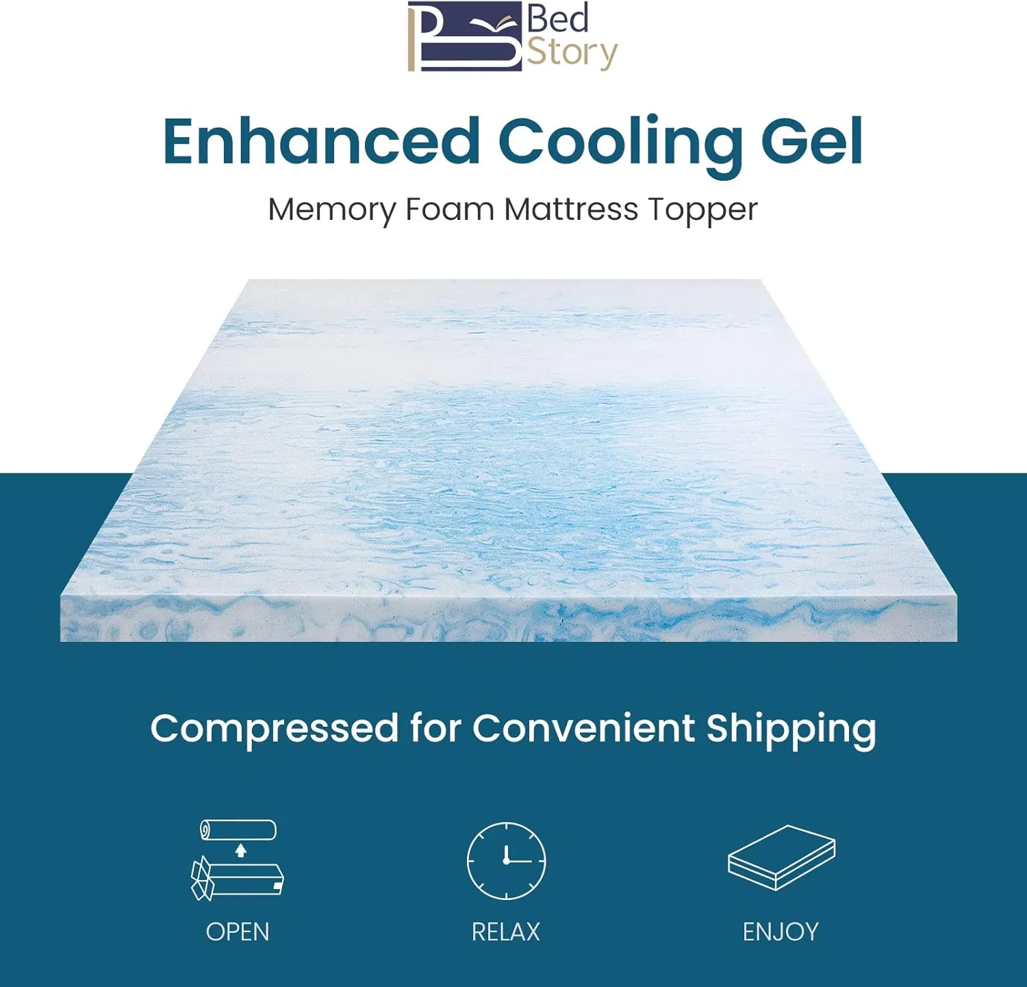 BedStory 3 Inch Memory Foam Mattress Topper Queen Size, Gel Infused Swirl Memory Foam Bed Topper for Back Pain Relief, Cooling Mattress Pad Ergonomic Design Skin-Friendly, CertiPUR-US Certified