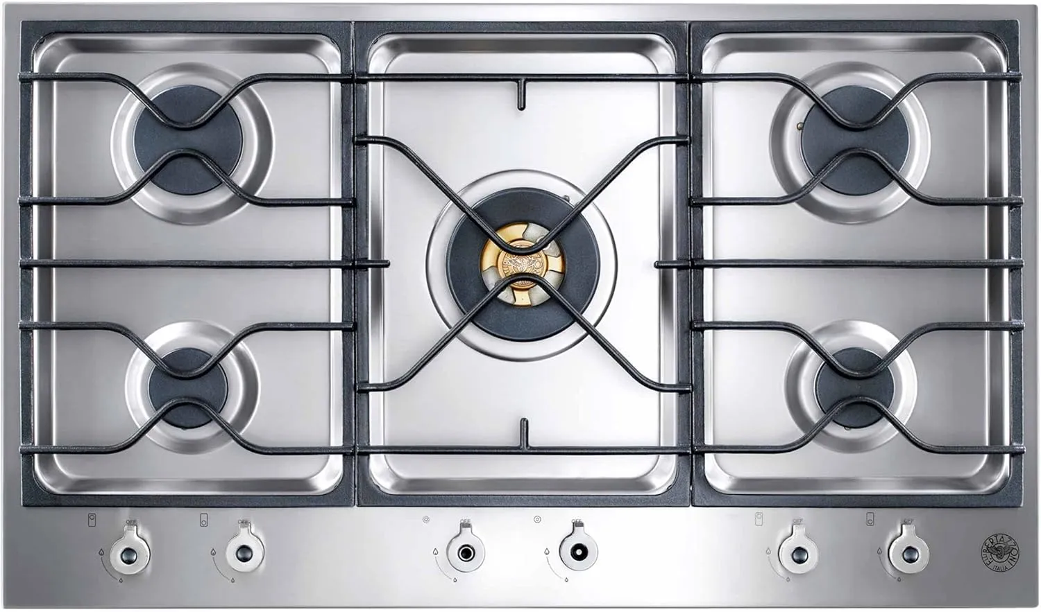 Bertazzoni Design Series PM36500X 36 Segmented Gas Cooktop 5 Sealed Burners, 18,000 BTU Brass Burn
