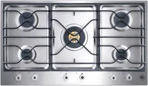 Bertazzoni Design Series PM36500X 36 Segmented Gas Cooktop 5 Sealed Burners, 18,000 BTU Brass Burn