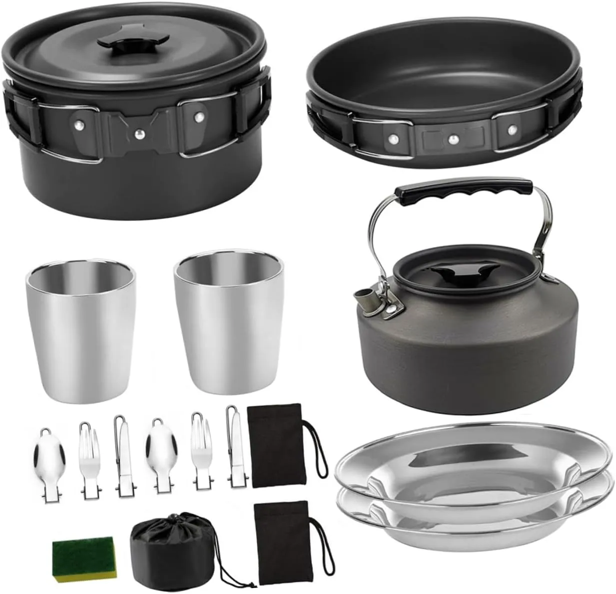 BESPORTBLE Camp Cook Set Portable Grill Camping Cookware Non-Stick Pots Collapsible Handle for Hiking Picnic Backpacking