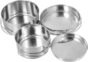 BESPORTBLE Stackable Stainless Steel Camping Cookware 4-Piece Set Non-Stick Durable Compact for Outdoor Cooking
