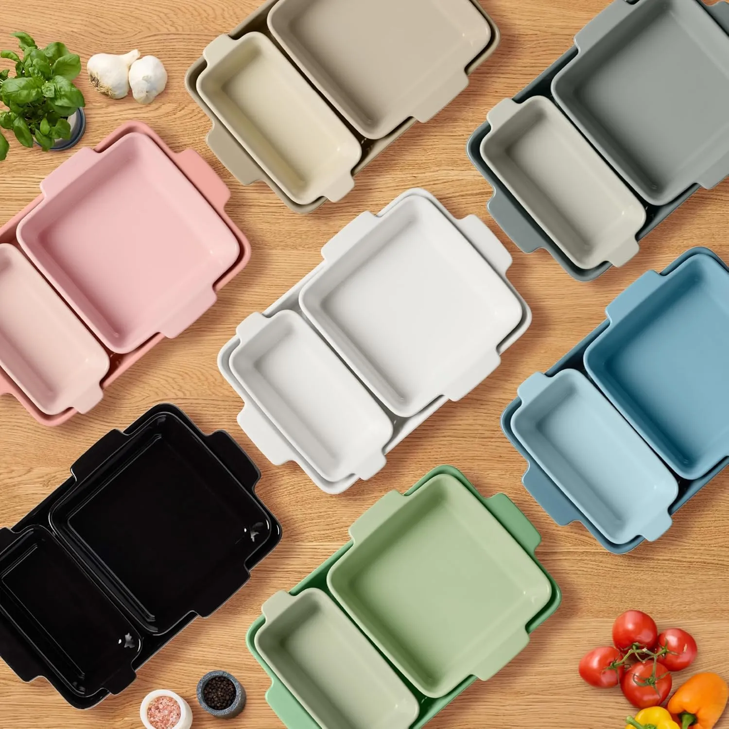 Best Choice Products Bakeware Set, Baking Dish Set, 3-Piece Nonstick, Toxin-Free, Ceramic Serving Dishes, Casserole, Bread Loaf, Square Pan, Space-Saving Nesting Design - Mushroom Beige
