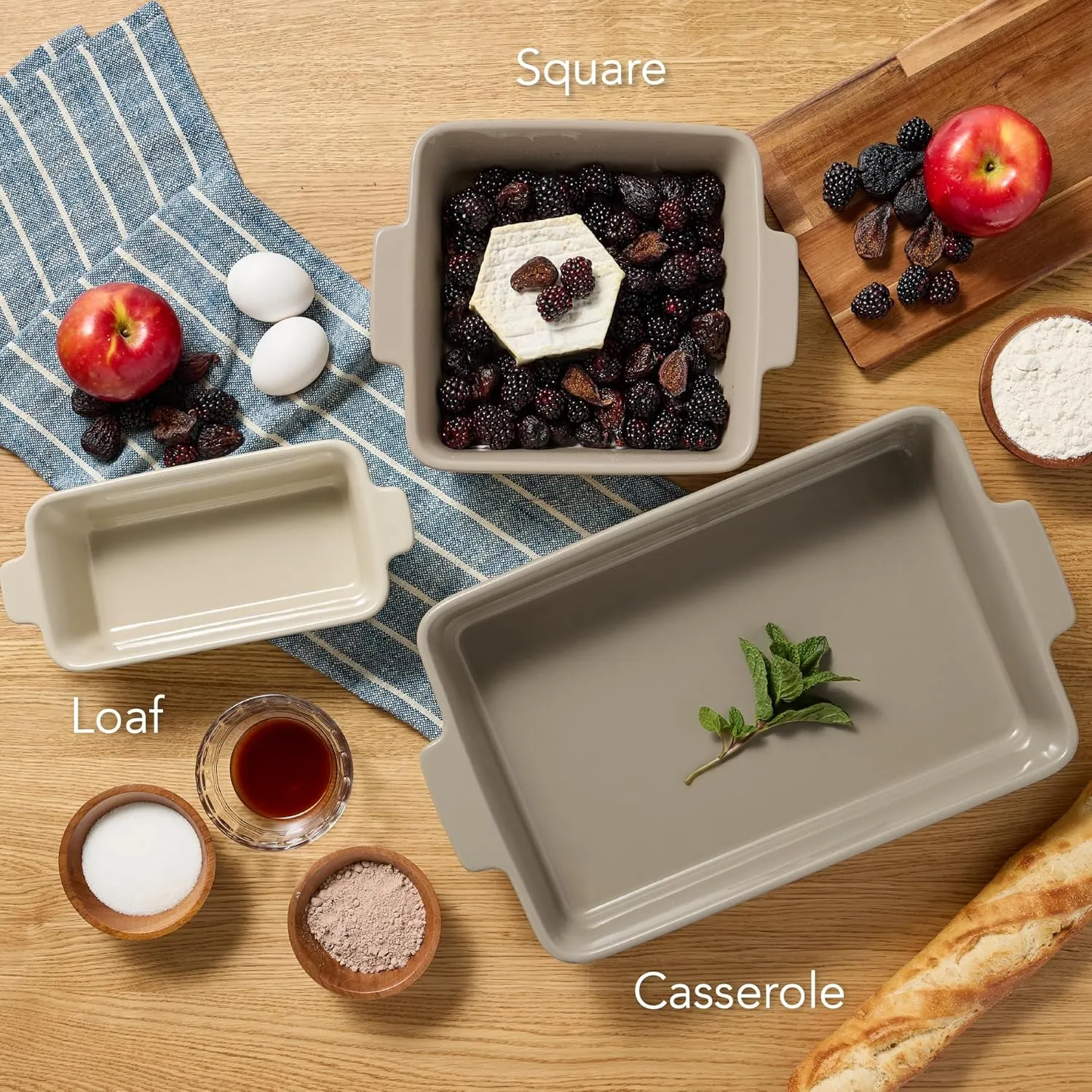 Best Choice Products Bakeware Set, Baking Dish Set, 3-Piece Nonstick, Toxin-Free, Ceramic Serving Dishes, Casserole, Bread Loaf, Square Pan, Space-Saving Nesting Design - Mushroom Beige