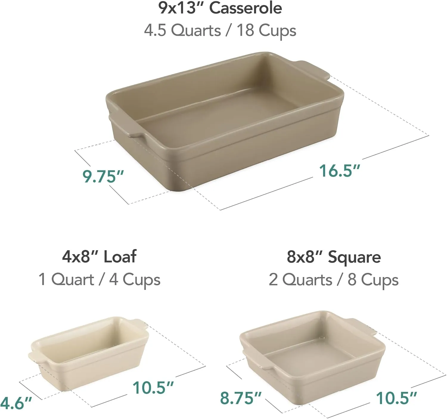 Best Choice Products Bakeware Set, Baking Dish Set, 3-Piece Nonstick, Toxin-Free, Ceramic Serving Dishes, Casserole, Bread Loaf, Square Pan, Space-Saving Nesting Design - Mushroom Beige
