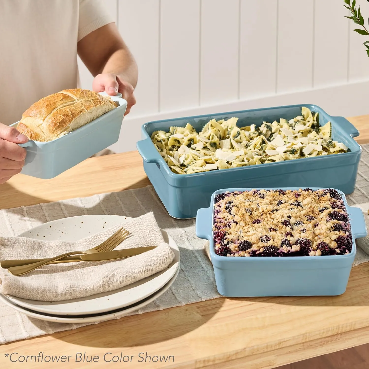 Best Choice Products Bakeware Set, Baking Dish Set, 3-Piece Nonstick, Toxin-Free, Ceramic Serving Dishes, Casserole, Bread Loaf, Square Pan, Space-Saving Nesting Design - Mushroom Beige