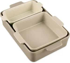 Best Choice Products Bakeware Set, Baking Dish Set, 3-Piece Nonstick, Toxin-Free, Ceramic Serving Dishes, Casserole, Bread Loaf, Square Pan, Space-Saving Nesting Design - Mushroom Beige