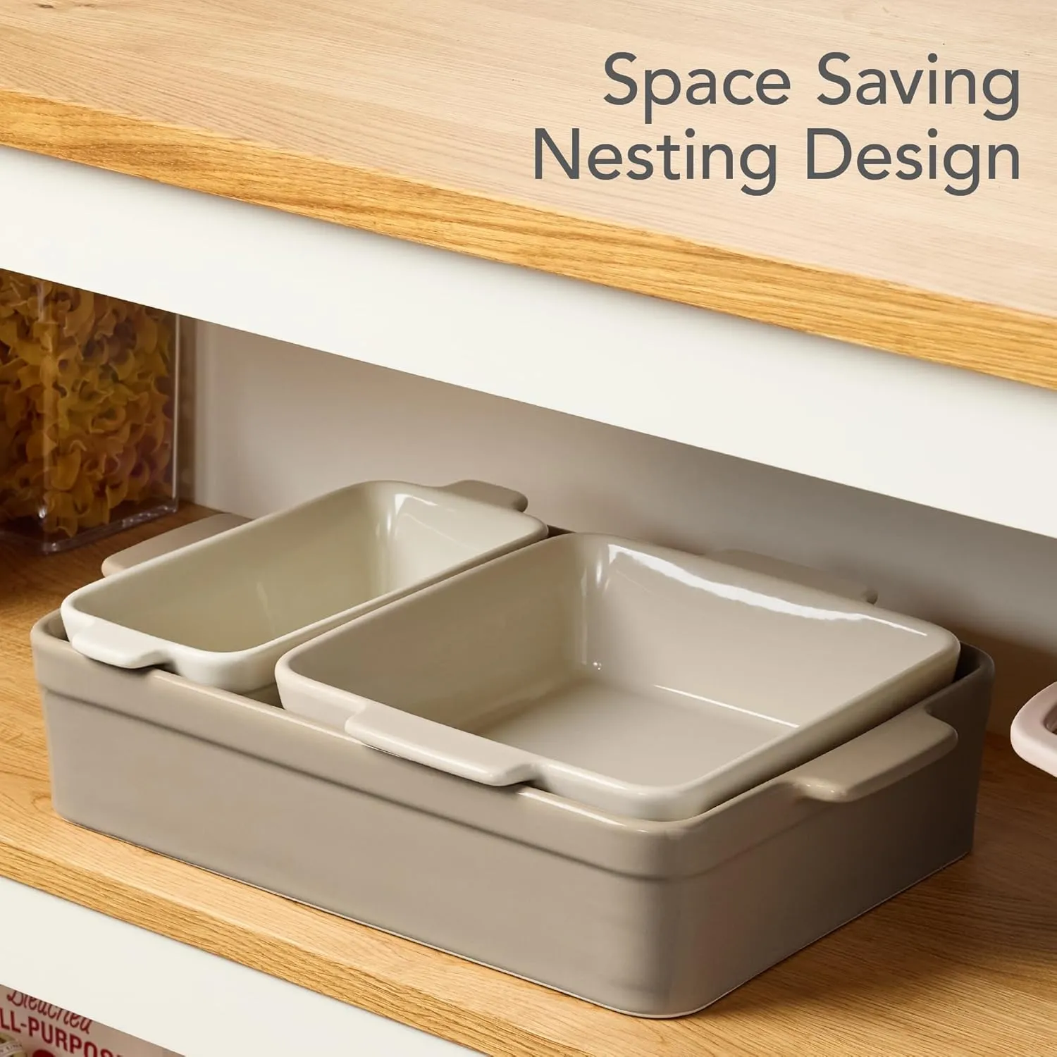 Best Choice Products Bakeware Set, Baking Dish Set, 3-Piece Nonstick, Toxin-Free, Ceramic Serving Dishes, Casserole, Bread Loaf, Square Pan, Space-Saving Nesting Design - Mushroom Beige