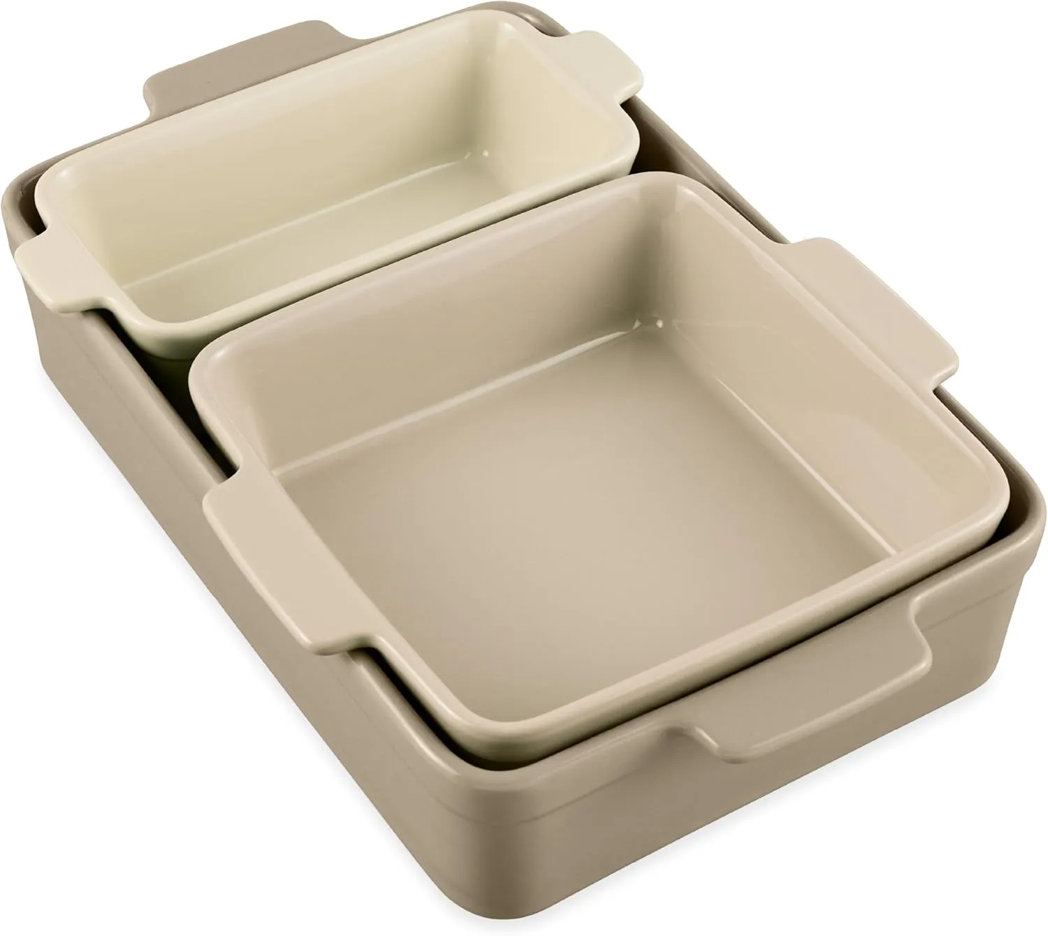 Best Choice Products Bakeware Set, Baking Dish Set, 3-Piece Nonstick, Toxin-Free, Ceramic Serving Dishes, Casserole, Bread Loaf, Square Pan, Space-Saving Nesting Design - Mushroom Beige