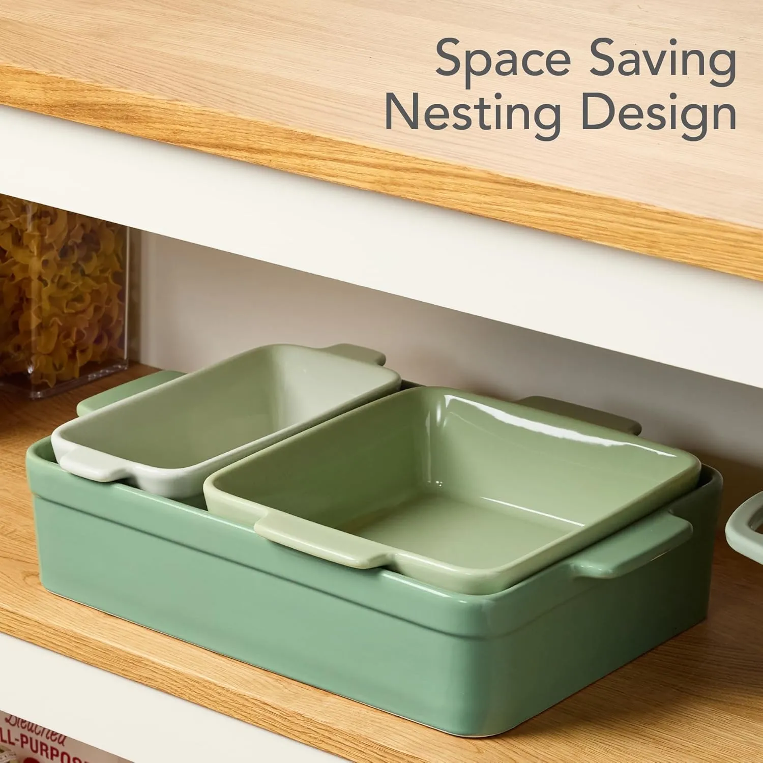 Best Choice Products Bakeware Set, Baking Dish Set, 3-Piece Nonstick, Toxin-Free, Ceramic Serving Dishes, Casserole, Bread Loaf, Square Pan, Space-Saving Nesting Design - Sage Green