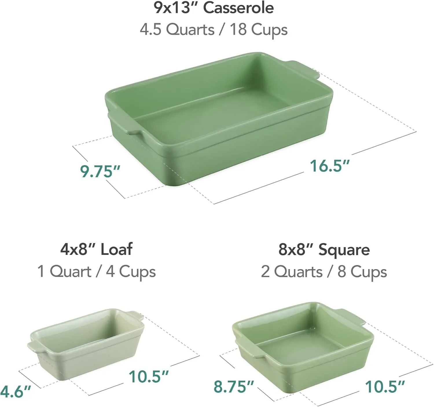Best Choice Products Bakeware Set, Baking Dish Set, 3-Piece Nonstick, Toxin-Free, Ceramic Serving Dishes, Casserole, Bread Loaf, Square Pan, Space-Saving Nesting Design - Sage Green