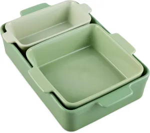 Best Choice Products Bakeware Set, Baking Dish Set, 3-Piece Nonstick, Toxin-Free, Ceramic Serving Dishes, Casserole, Bread Loaf, Square Pan, Space-Saving Nesting Design - Sage Green