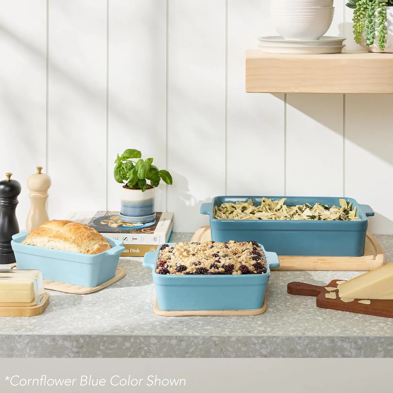 Best Choice Products Bakeware Set, Baking Dish Set, 3-Piece Nonstick, Toxin-Free, Ceramic Serving Dishes, Casserole, Bread Loaf, Square Pan, Space-Saving Nesting Design - Sage Green