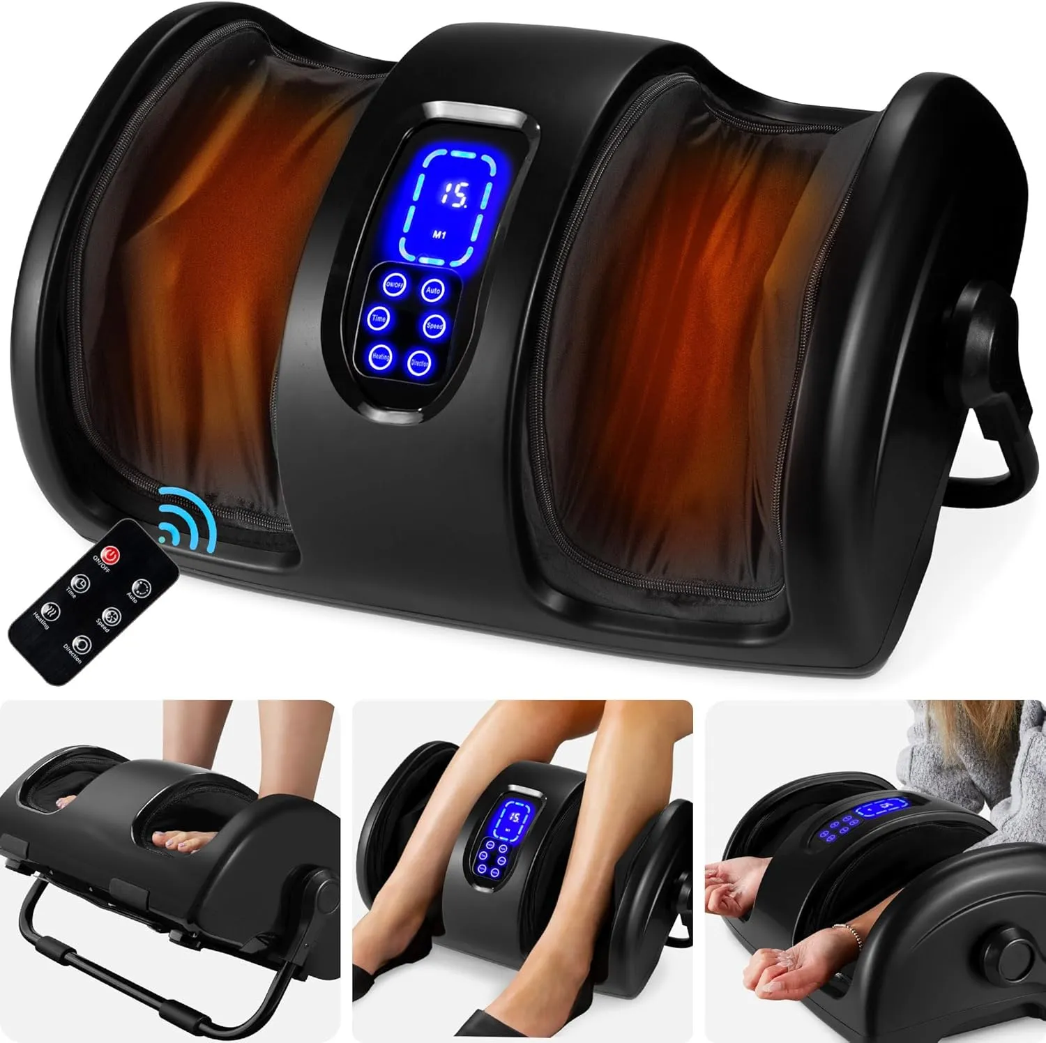 Best Choice Products Heated Shiatsu Foot Massager for Pain Relief, Plantar Fasciitis, Neuropathy, Blood Circulation w/Compact Design - Satin Black