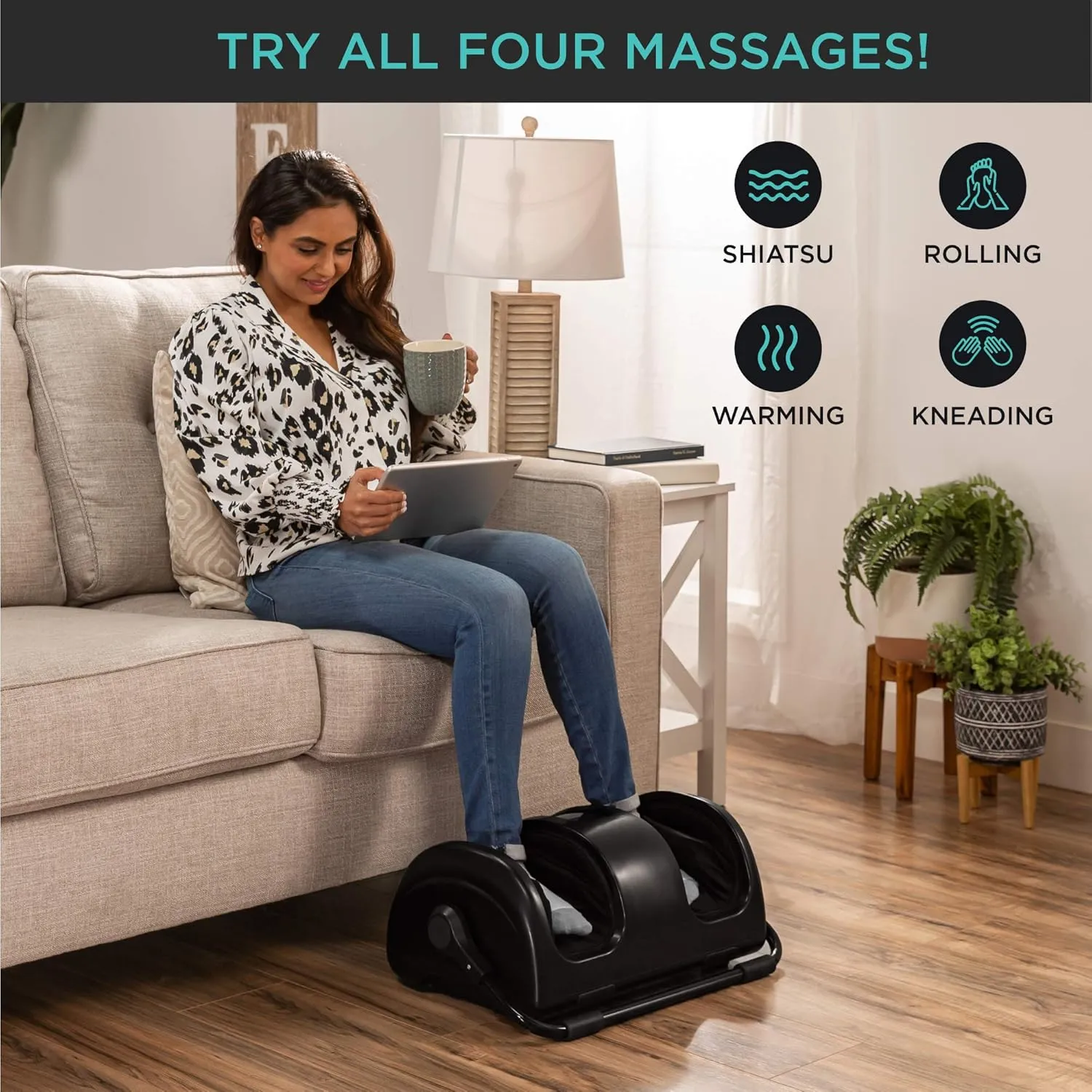 Best Choice Products Heated Shiatsu Foot Massager for Pain Relief, Plantar Fasciitis, Neuropathy, Blood Circulation w/Compact Design - Satin Black
