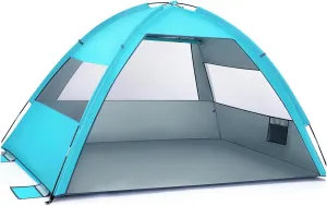 BESTonZON Large Folding Beach Tent Portable Sun Shade Shelter for Family Camping Hiking Lightweight Design with High Density Mesh Windows Includes Bags Tent Pegs for Stability