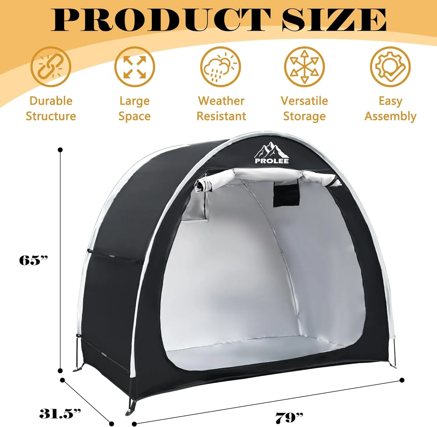 Bike Shed 6.6FT, Waterproof Oxford Fabric Storage Tent for 2 Bikes, Outdoor Storage with Window Design, Black