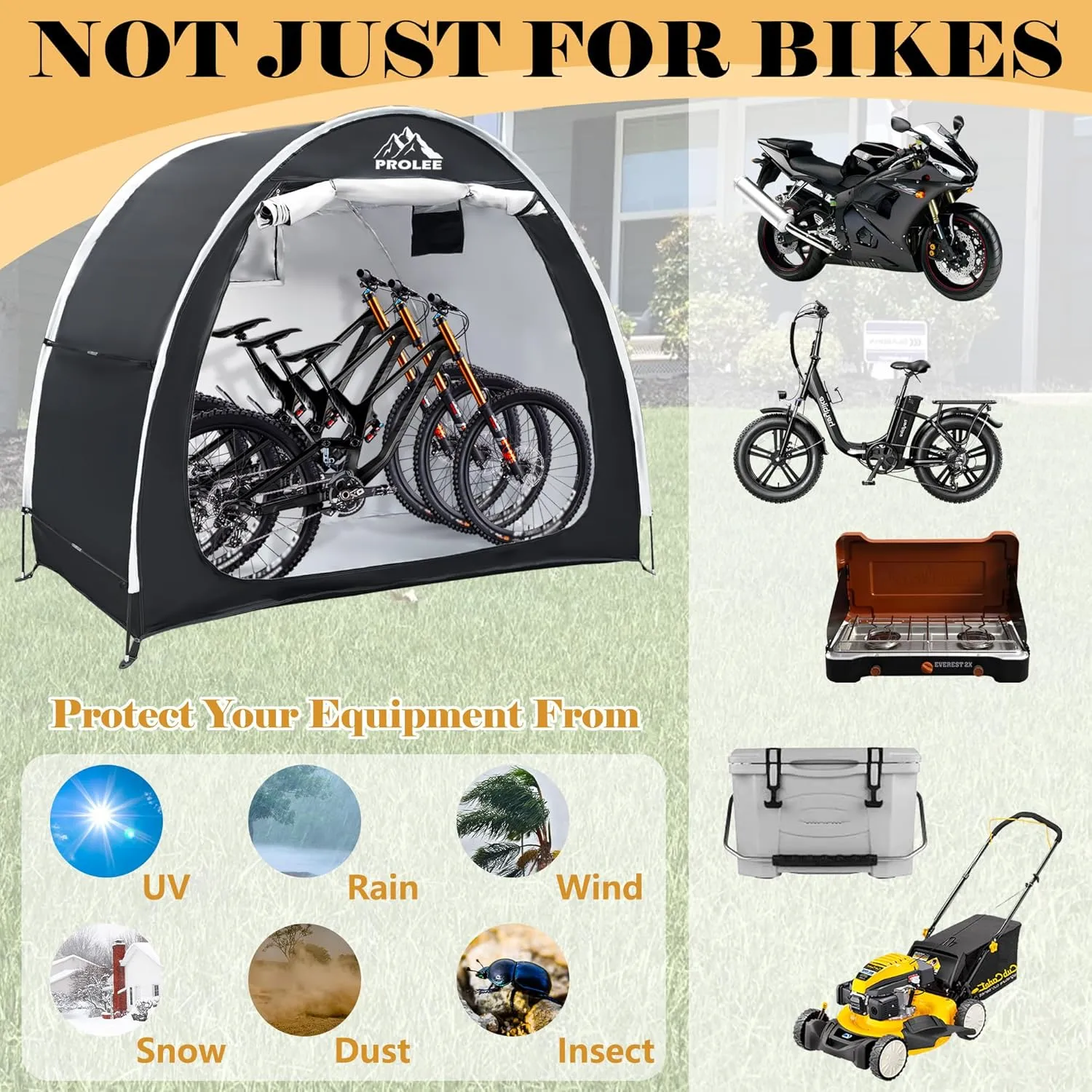 Bike Shed 6.6FT, Waterproof Oxford Fabric Storage Tent for 2 Bikes, Outdoor Storage with Window Design, Black